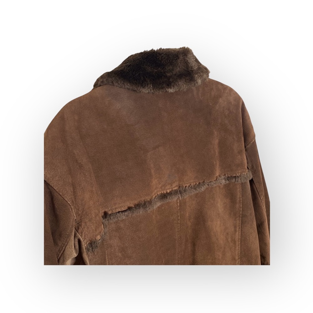 Bagatelle 𖤐 Leather Shearling Lined Chore Rancher Barn Duffle Coat 𖤐 Fur Trim XL - Picture 9 of 16